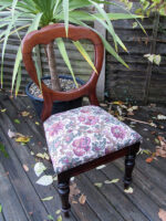 Balloon back chair. Balloon back mahogany chair recovered in customers own material.