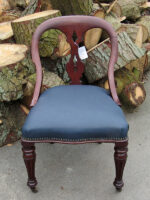 Blue leather hall chair, another one for Steve when he was in the Furniture Cave in Aberystwyth. Mahogany hall chair covered in a navy blue faux leather.