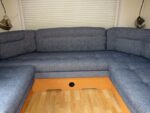 Touring Caravan - reupholstered Touring Caravan - reupholstered in denim fabric.