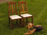 Oak drop-in chairs. A pair of 1940's oak drop-in seat chairs.