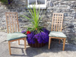 Lattice-backed chairs. Modern rustic lattice-backed chairs with new upholstery.