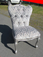 Pewter painted ornate chair Pewter painted ornate chair with stunning deep-buttoned upholstery.