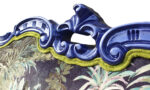 Designer 'Statement Piece' sofa - close-up. Designer 'Statement Piece' sofa - close-up showing the intricacy of the carving and the crispness of the sprayed purple finish.