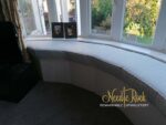 Large window seat cushion in Linen with piped edges Large window seat cushion in Linen with piped edges